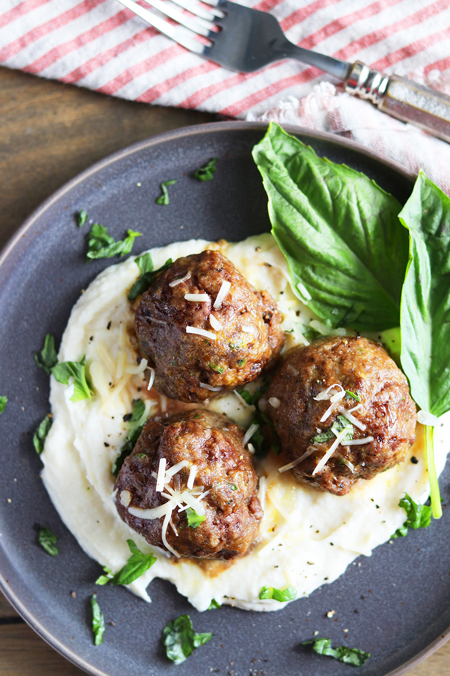 Whole30 Savory Meatballs with Cauliflower Puree (Paleo, Gluten-Free)