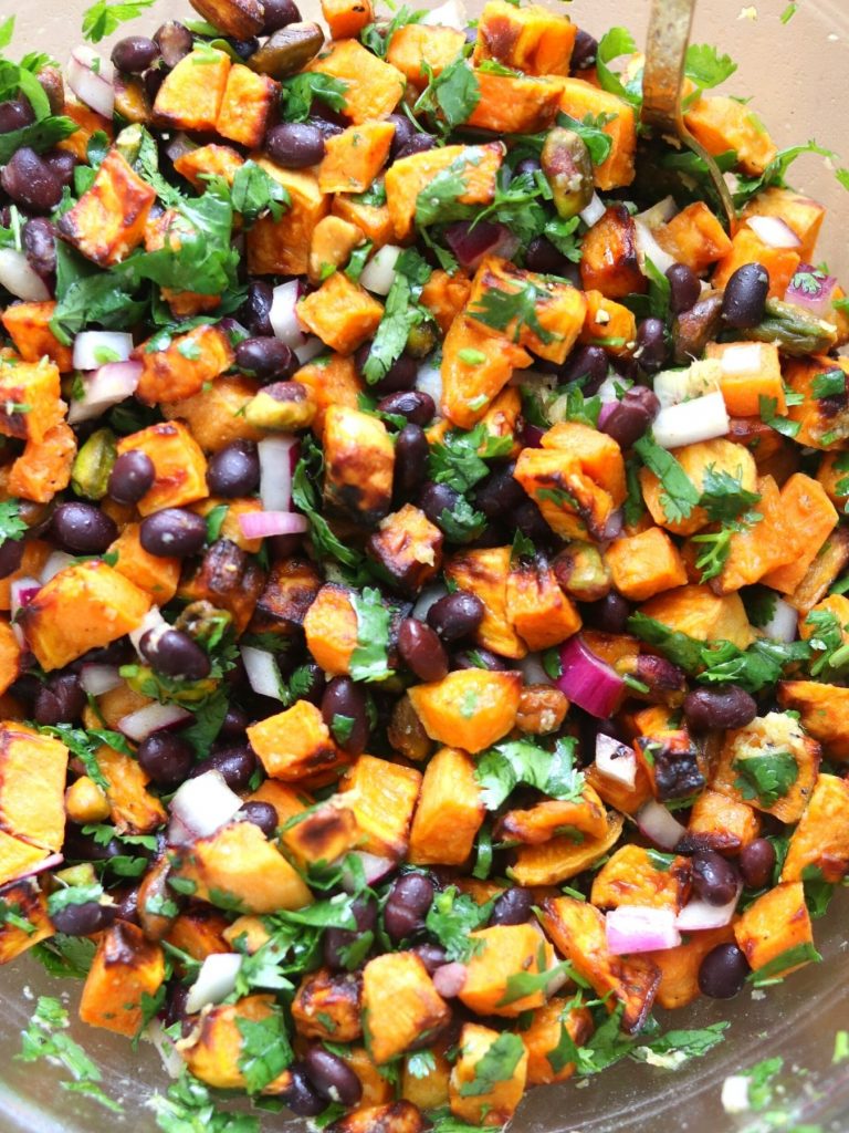 Roasted Sweet Potato and Black Bean Salad with Ginger-Lime Dressing