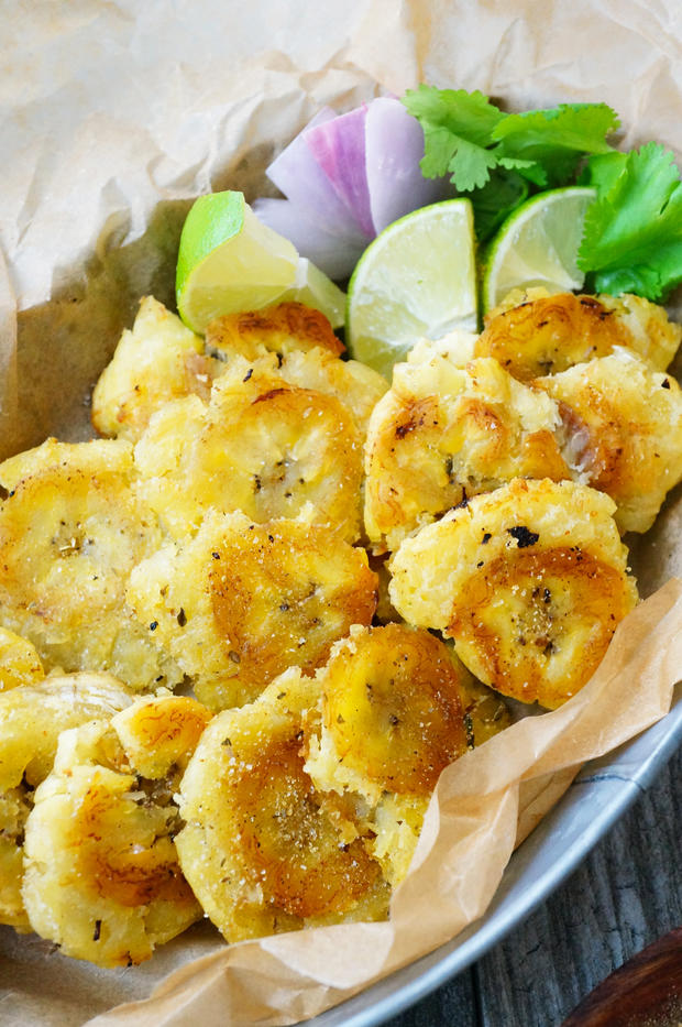 Paleo Breakfast Tostones with Fried Garlic Guacamole